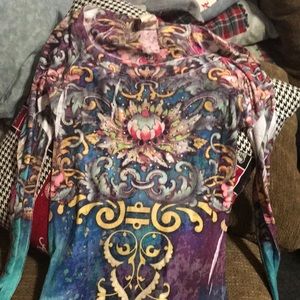 Long sleeve shirt with rhinestone